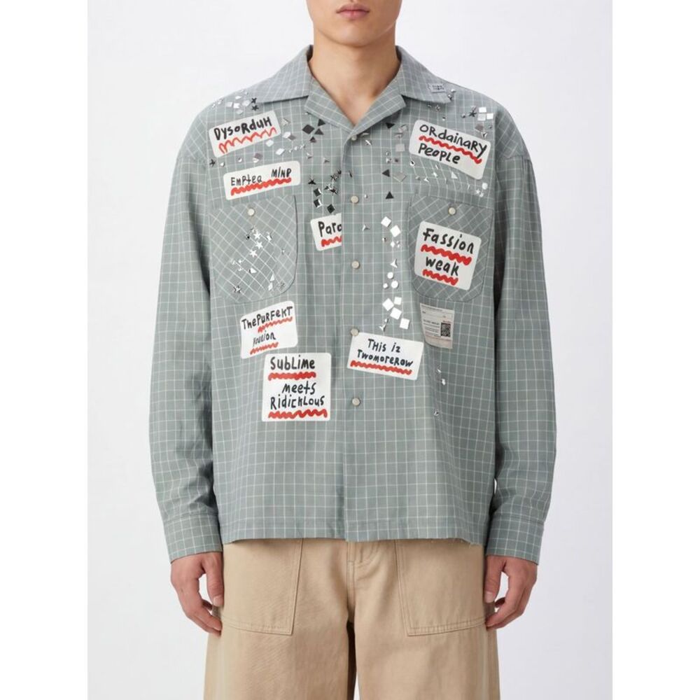 Maison Mihara Yasuhiro Check Cotton Shirt With Cuban Collar And Asymmetric Hem